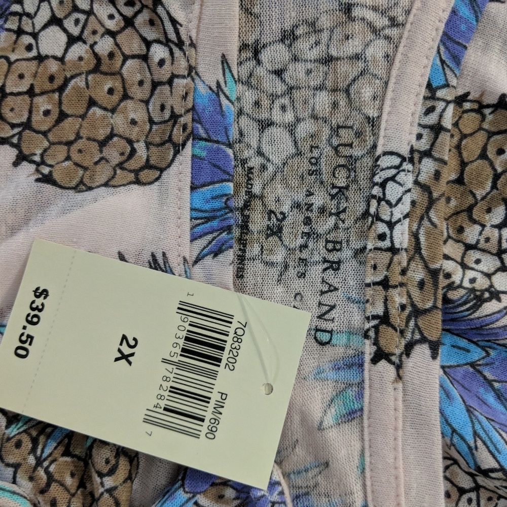 Lucky Brand Pineapple Print Linen Blend T-shirt 1x - Picture 8 of 8